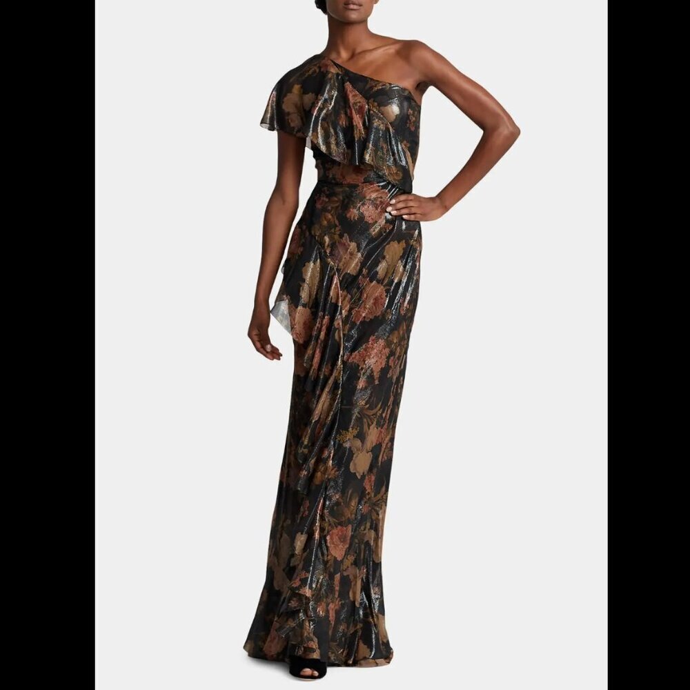 Ralph Lauren Purple Label Anahita Chiffon Lame Evening Dress